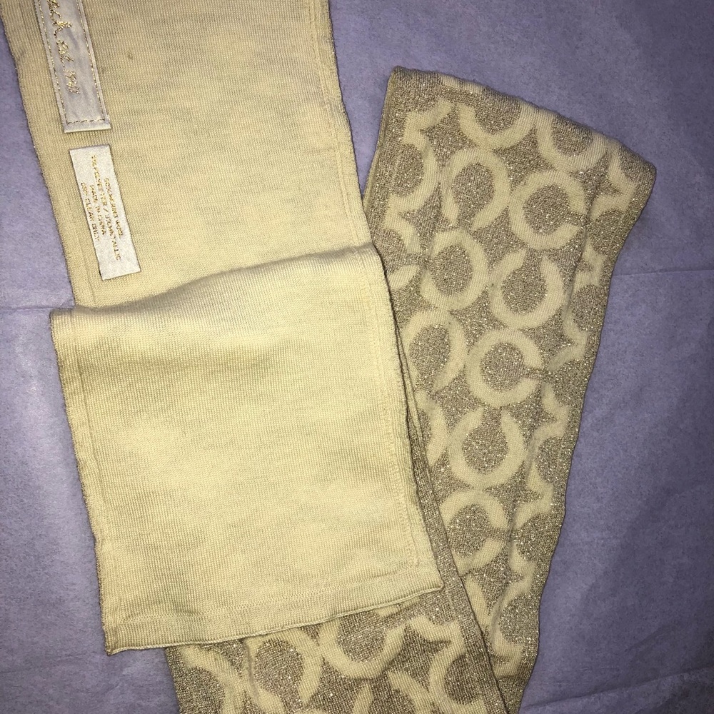 Coach scarf.Beautiful gold metallic &cream color.